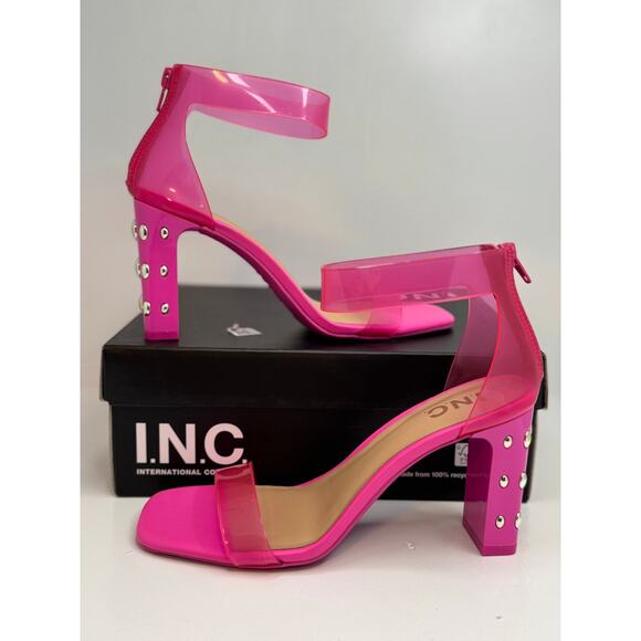INC International Concepts Makenna Studded Heel Sandals 8M Hot Pink Clear Strap - Picture 3 of 12
